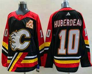 Men%27s Calgary Flames #10 Jonathan Huberdeau Black 2022 Reverse Retro Stitched Jersey